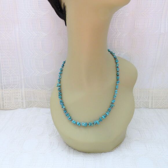 Handmade Turquoise Chip Necklace with Sterling Silver Beads 20 Inches Western - Picture 5 of 7